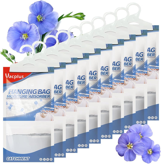 Vacplus Moisture Absorbers, Hanging Closet Dehumidifier Bags, Humidity Packs, Desiccant, Closet Dehumidifiers with Linen Fragrance, 10 Pack, 9.8 OZ