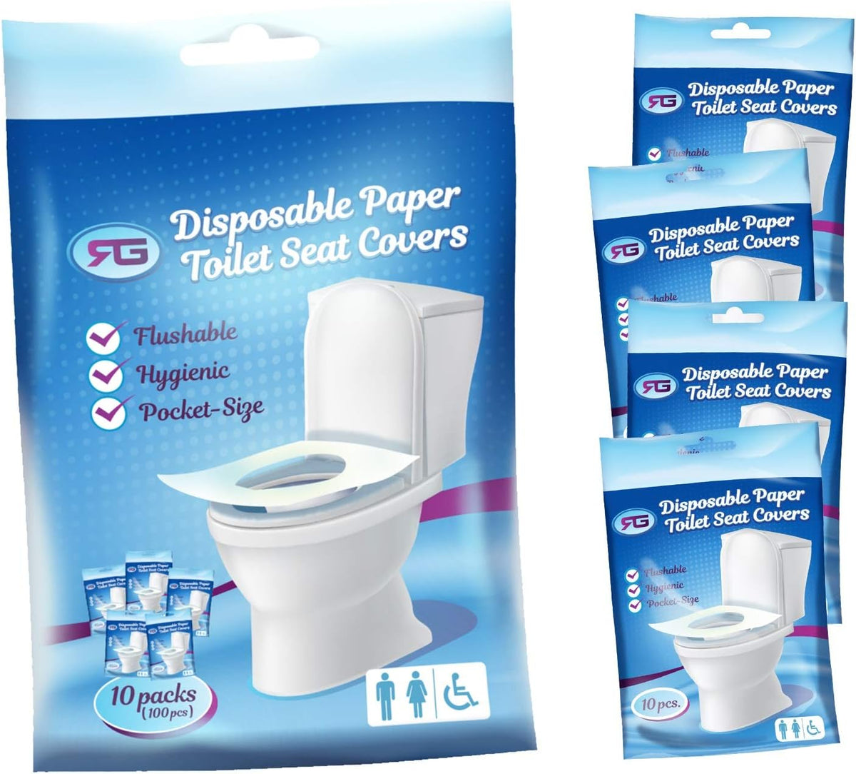 Rockland Guard Toilet Seat Cover - Flushable & Disposable Toilet Seat Cover for Bathroom - Road Trip Accessories & Travel Essentials for Kids & Adults - 10 Resealable Packs with 10 Sheets - 100-Count