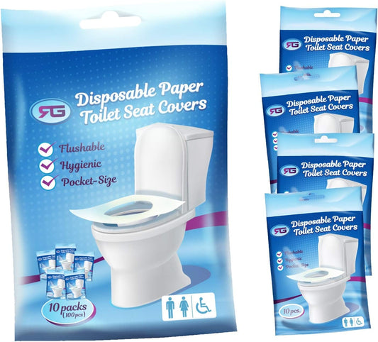 Rockland Guard Toilet Seat Cover - Flushable & Disposable Toilet Seat Cover for Bathroom - Road Trip Accessories & Travel Essentials for Kids & Adults - 10 Resealable Packs with 10 Sheets - 100-Count