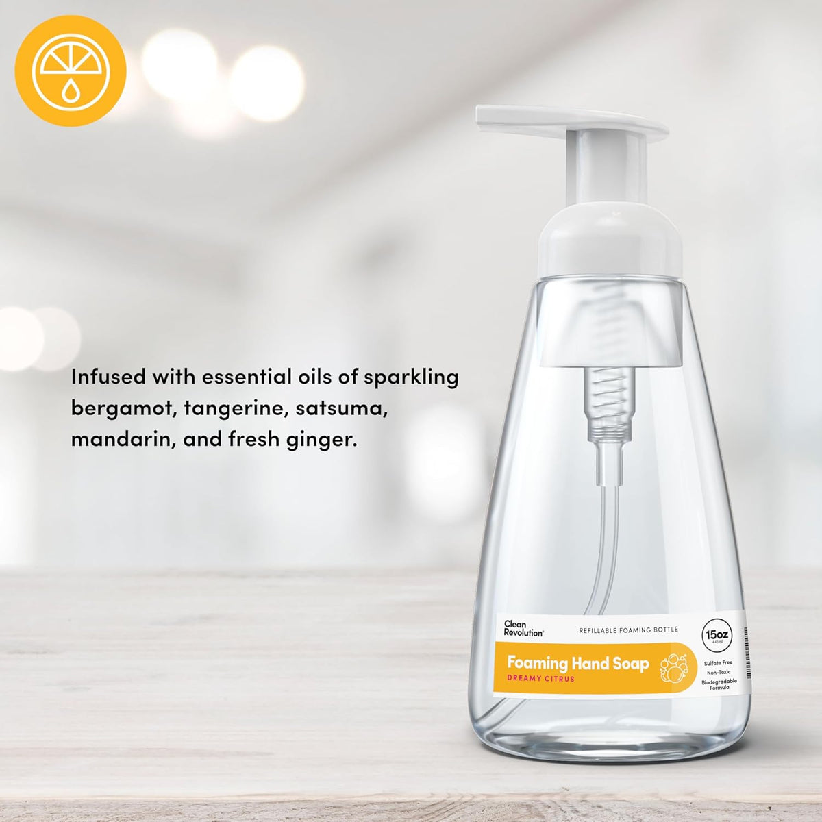 Clean Revolution Ready to Use Foaming Hand Soap | Three Pack | Jumbo 15oz Bottles | Gentle, Moisturizing & Eco-Friendly | Real Essential Oils | Dreamy Citrus, 15 Fl Oz (Pack of 3)