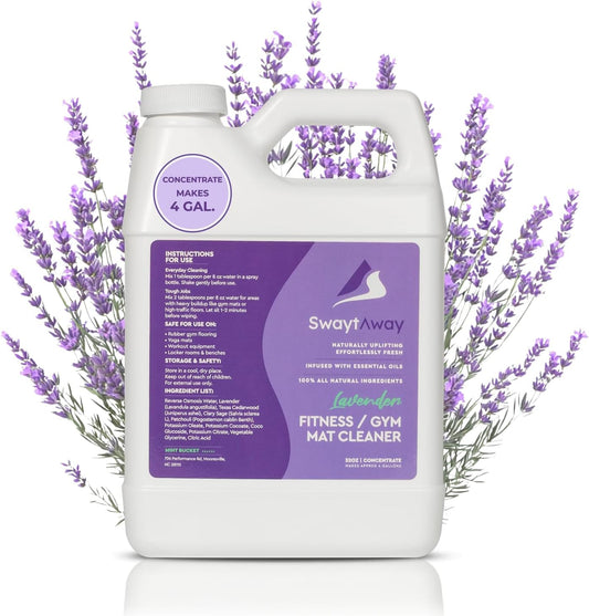 SwaytAway Fitness Mat Cleaner Concentrate – 32oz Lavender Essential Oil Formula – Aromatherapy Yoga Mat Spray for Home & Studio – Makes 4 Gal – Natural Scented Cleaning Solution