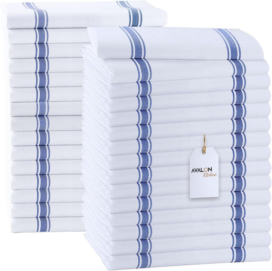 Dish Towels Set (Value Pack of 30) Size 15x25 Inch, 100% Cotton Soft & Absorbent Linen Kitchen Towels, Tea Towels, Reusable Cleaning Cloths for Household Cleaning (Blue)