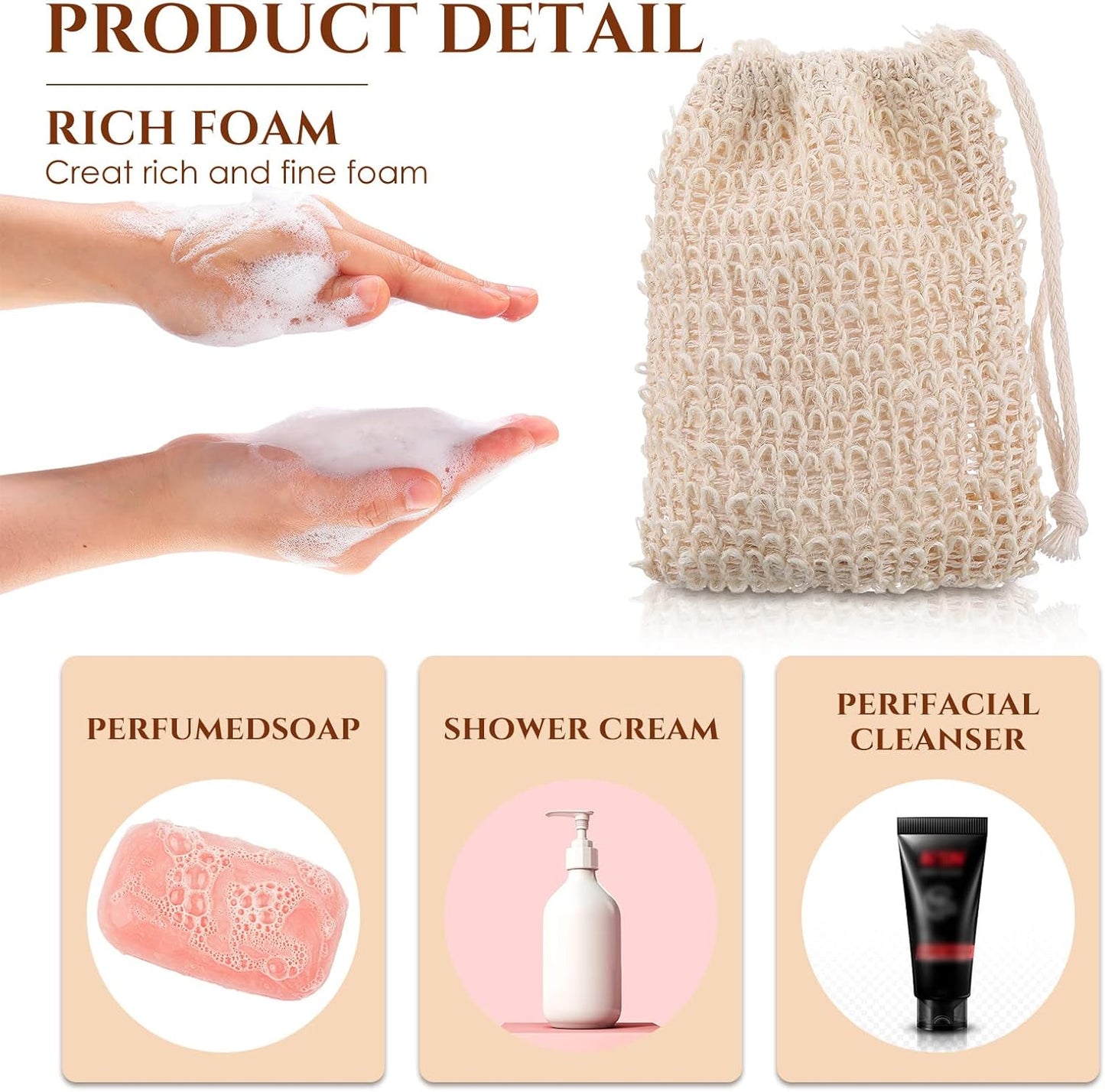Rtteri 150 Pcs Soap Exfoliating Bag, Natural Sisal Soap Pouch Saver Body Shower Bar Mesh Body Net with Drawstring for Foaming and Drying