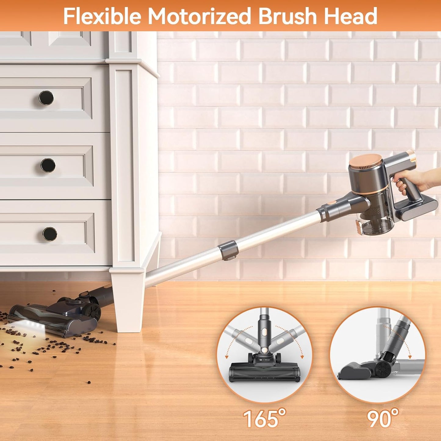 N8 Cordless Vacuum Cleaner,Lightweight Stick Vacuum with Powerful Suction,2200mAh Battery,40 Mins Runtime,Self-Standing,Rechargeable Vacuum Cleaners for Home Hardwood Floor Carpet Pet Hair (Gold)