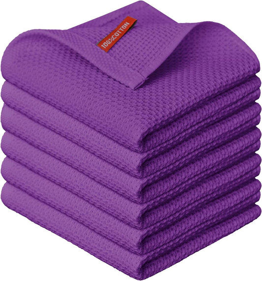 Artoid Mode 100% Cotton Purple Waffle Weave Kitchen Dish Cloths, 12x12 Inch Ultra Soft Absorbent Quick Drying Kitchen Dish Towels Set of 6