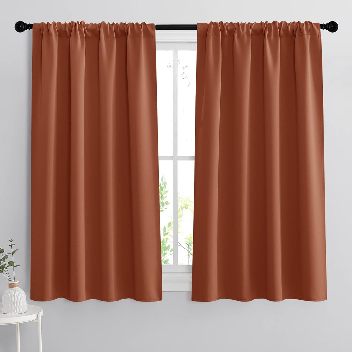 RYB HOME Small Window Curtains for Kitchen, Thermal Insulated Privacy Shades Chic Home Decoration for Basement Bathroom Door Window, Width 42 x Length 45 inch, 2 Panels, Burnt Orange