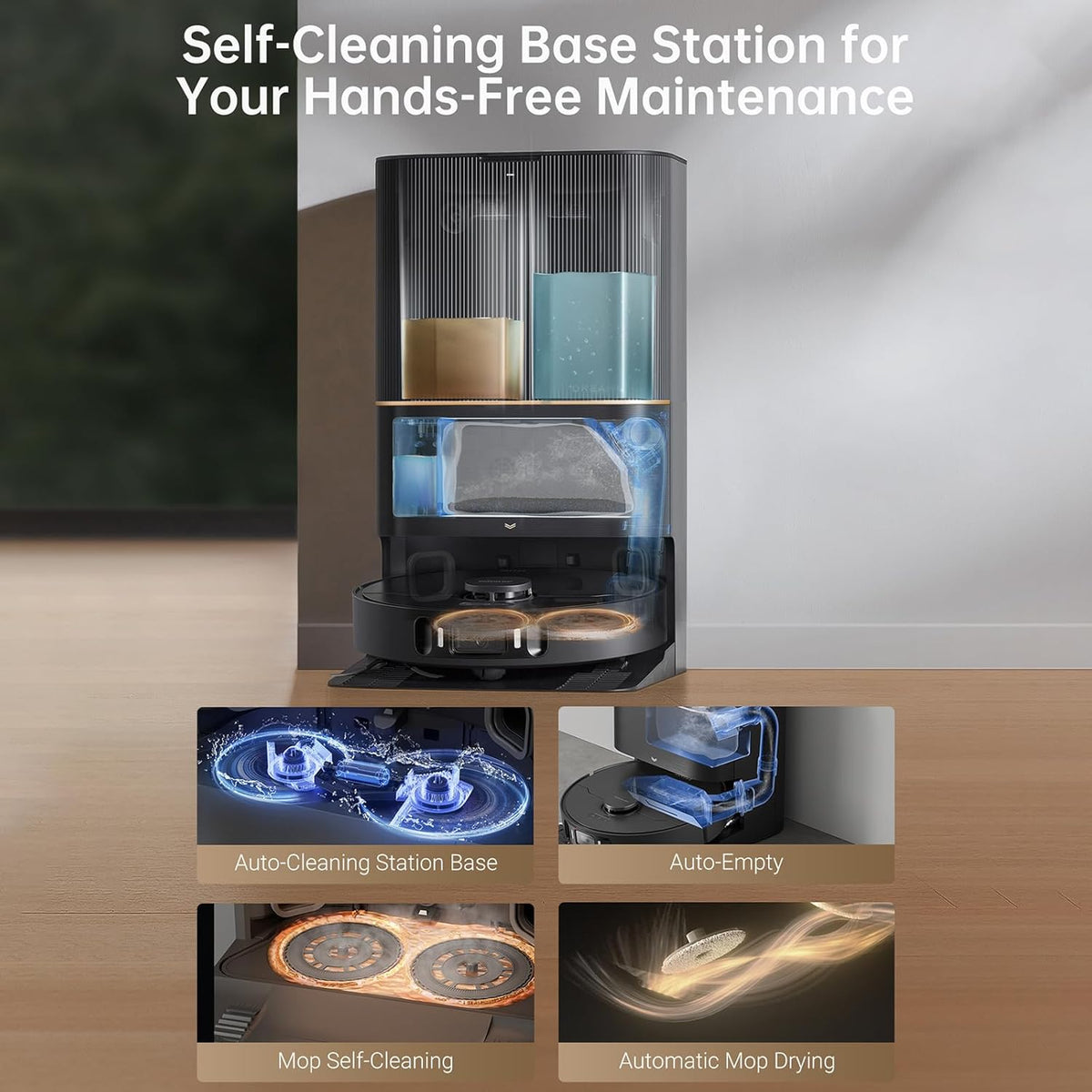 DREAME X30 Ultra Robot Vacuum with Detachable & Liftable Mop, Self-Emptying Robot Vacuum and Mop Combo with Side Brush, 8,300 Pa Suction, Self-Cleaning and Self-Drying Mop, Auto Water Filling