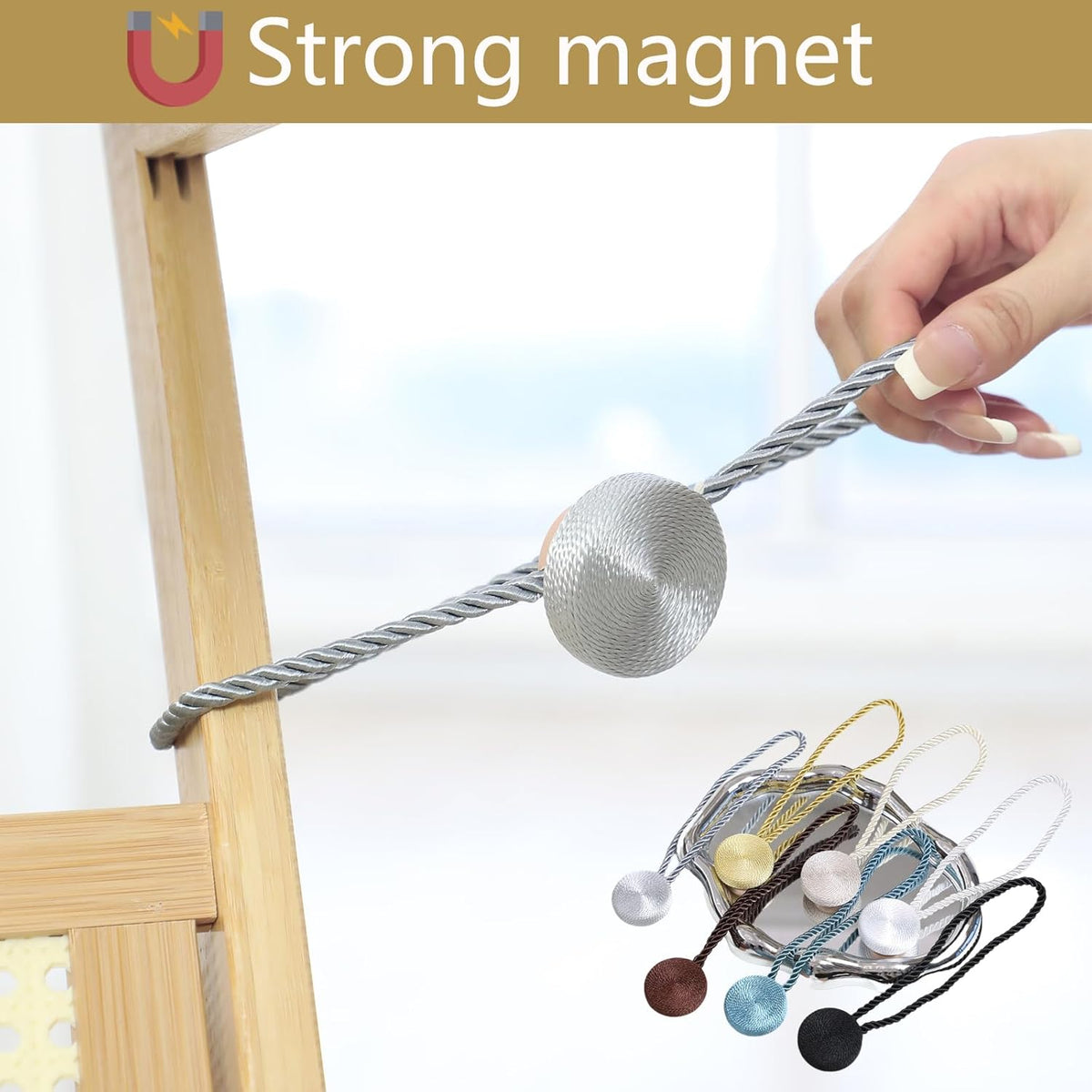 Magnetic Curtain Tiebacks - 12mm Magnetic Tie Backs for Curtains, Heavy Duty No Drill Curtain Holdbacks for Home/Office Windows Drapes, Elegant Gift-Ready Design 7 Colors (2, Gray)