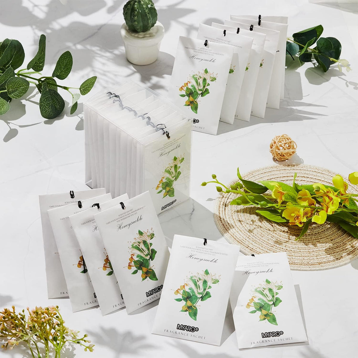 MYARO 12 Packs Honeysuckle Scented Sachets for Drawer and Closet, Long-Lasting Sachets Bags Air Freshener, Fresh Scents Potpourri Bags Home Fragrance for Lover