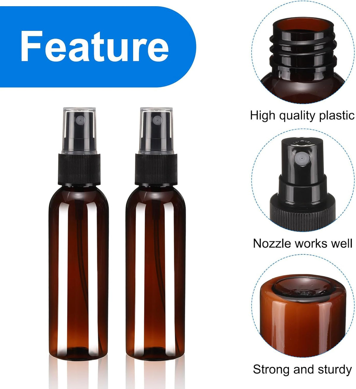 uxcell 100Pack Spray Bottles, 2Oz/60ML Reusable Clear Empty Mist Plastic Mini Travel Bottle Set,Small Refillable Liquid Containers for Household Use, Essential Oil, Cleaning (Brown Black)