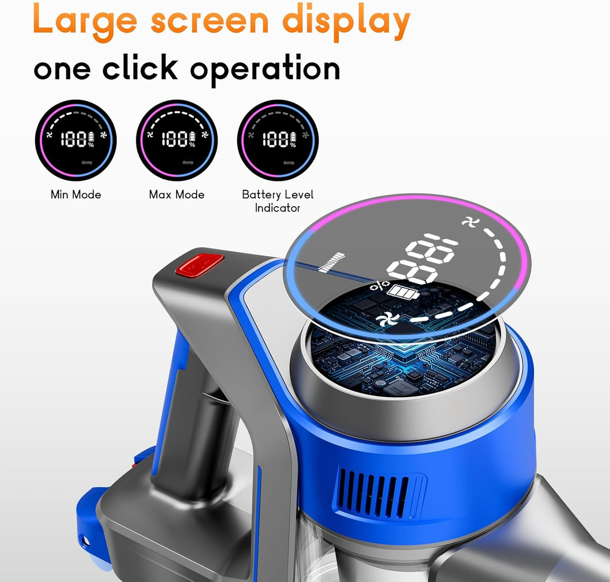 Cordless Vacuum Cleaner, 45Kpa Vacuum Cleaner for Home, 45Mins Stick Vacuums with Battery Display, Anti-Tangle &Wall Mount Charging, 8 in 1 Lightweight Vacuum for Hard floor Carpets Pet Hair, Y501