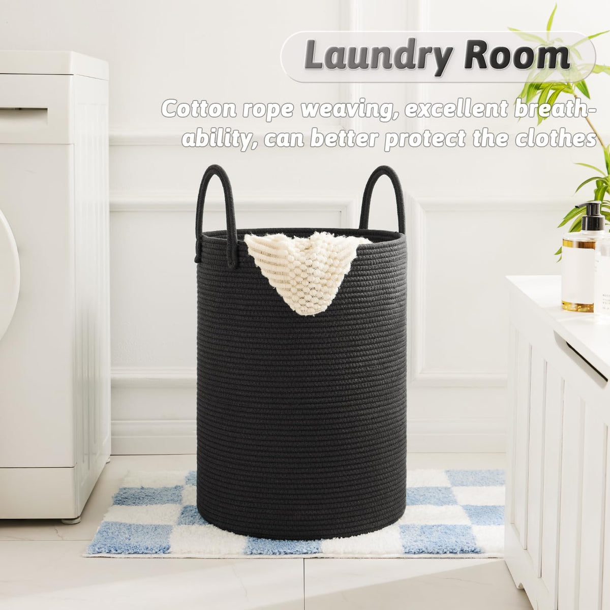 Laundry Basket,Woven Cotton Rope Laundry Hamper,100L for Decorative Storage of Dirty Clothes,Toys and Blankets in Bathroom,Baby Room and Living Room
