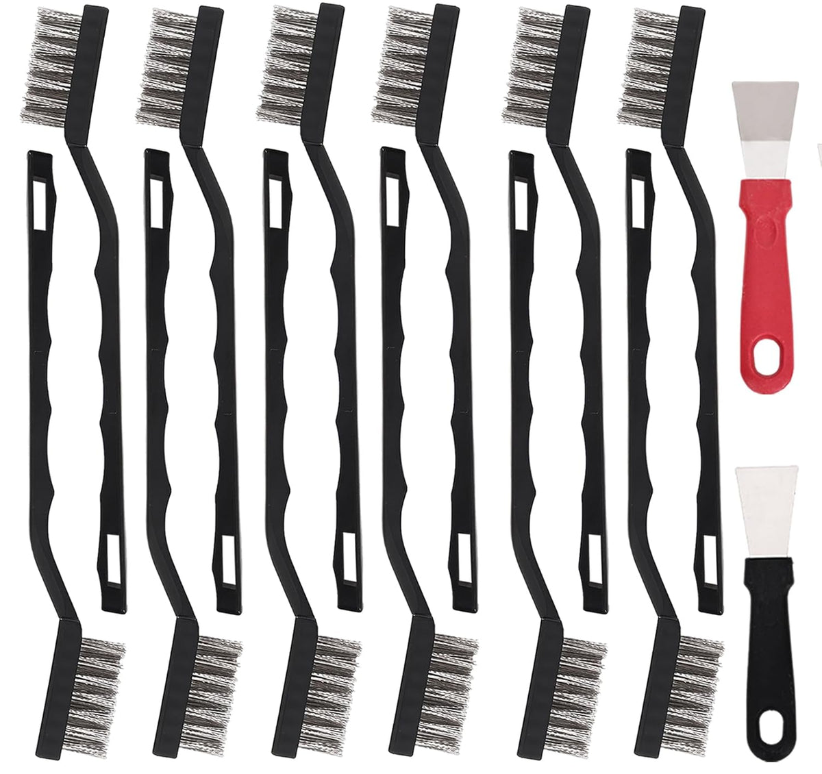 48 Pcs Mini Stainless Steel Wire Brush Set, Wire Scratch Brush with Curved Handle, Cleaning Weld Slag and Rust