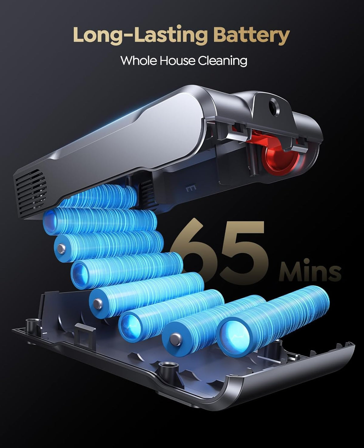 Cordless Vacuum Cleaner, 600W/50KPA/65Mins(ECO Mode) Vacuum Cleaners for Home, Self-Standing Stick Vacuum with Wall Mount Charging and Auto Mode, Handheld Vacuum for Pet Hair/Carpet/Floor