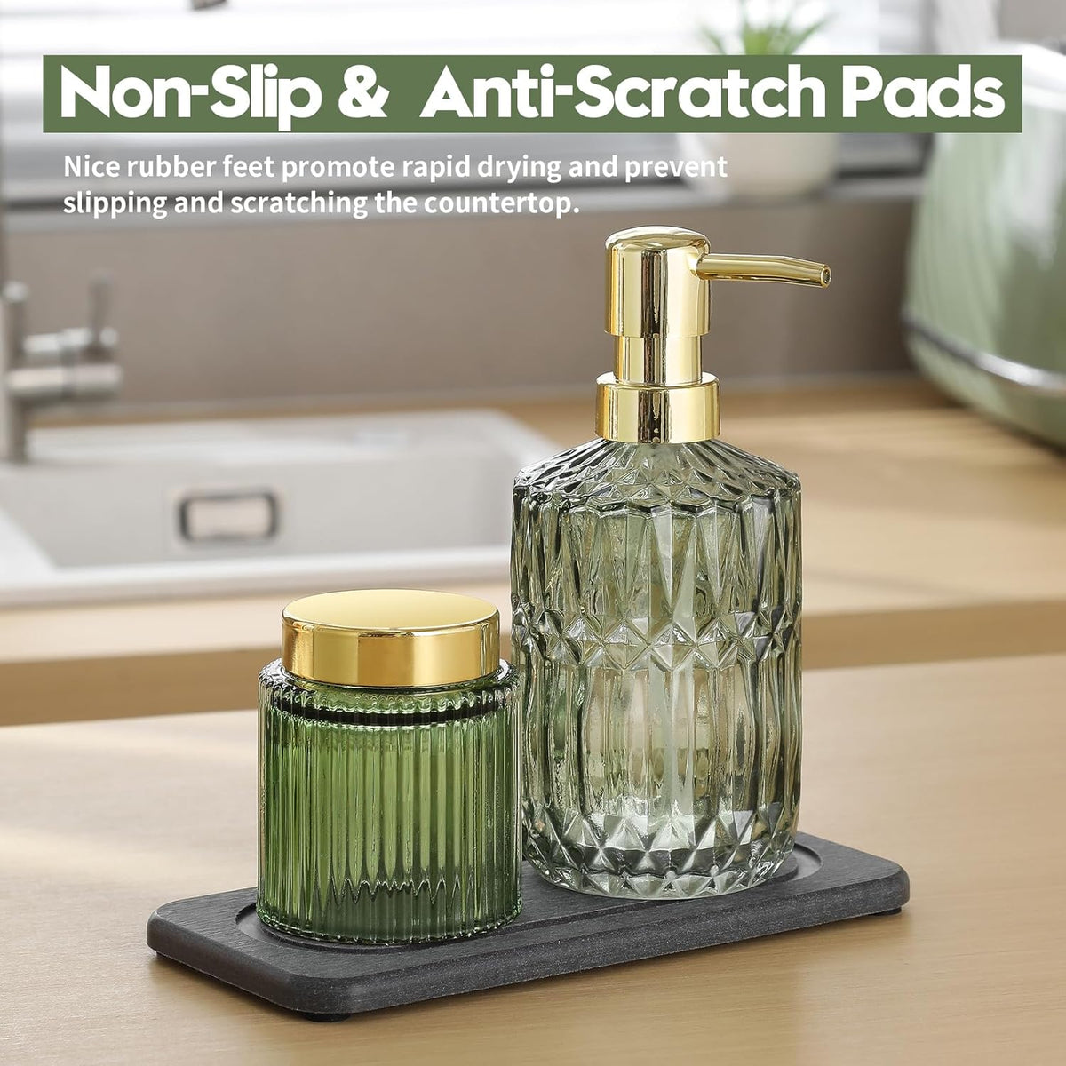 2Pack Diatomite Stone Coasters Water Absorbing Sink Tray for Kitchen & Bathroom Counter, Quick Dry Soap Dish Vanity Caddy, Dispenser Sponge Holder Space Organizer, Dark Gray - 8"x 3.8"