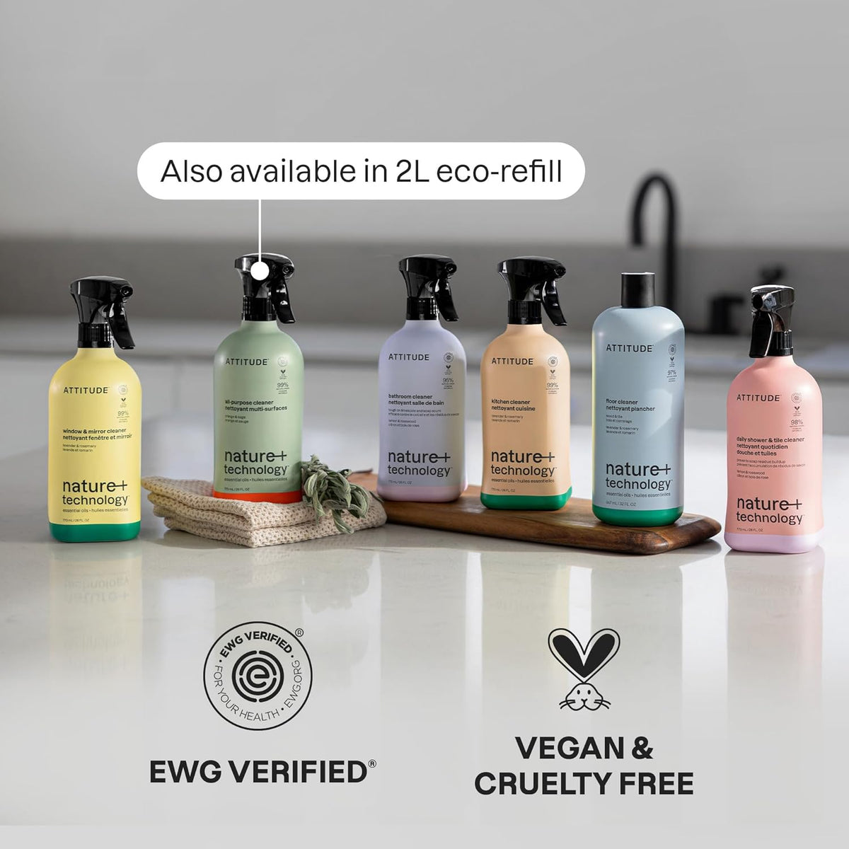 ATTITUDE All-Purpose Cleaner Spray, Natural Origin Ingredients, EWG Verified, Ammonia-Free, Removes Fingerprints, Dust and Dirt, Streak-Less, Geranium & Lemongrass, 26 Fl Oz