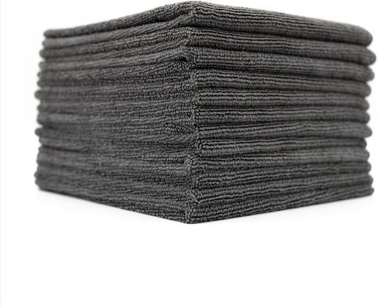 The Rag Company - All-Purpose Microfiber Terry Cleaning Towels - Commercial Grade, Highly Absorbent, Lint-Free, Streak-Free, Kitchens, Bathrooms, Offices, 300gsm, 12in x 12in, Grey (12-Pack)