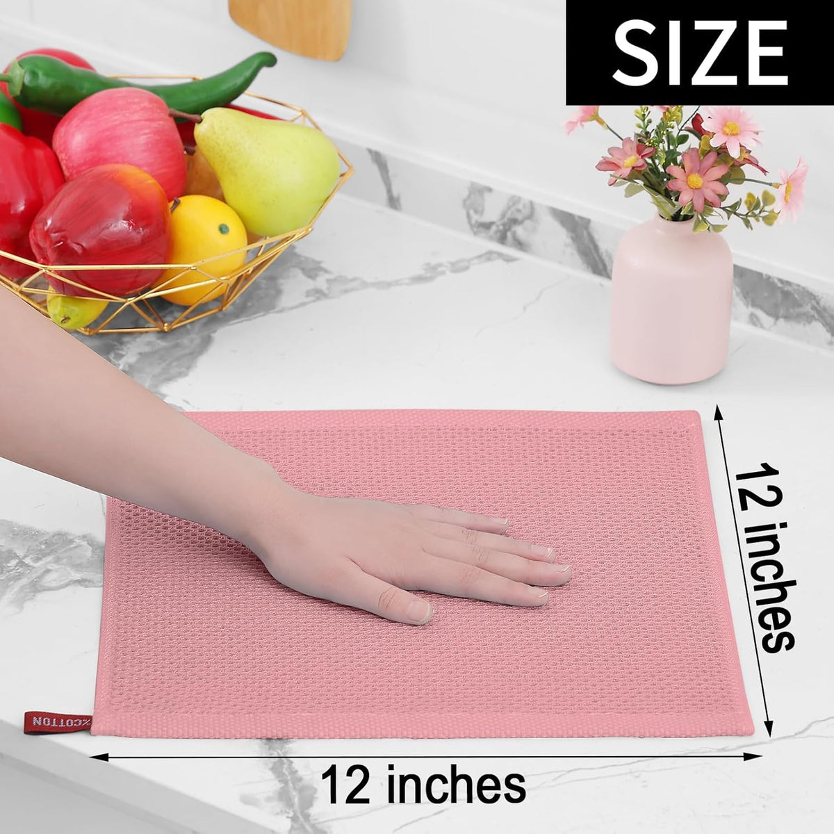 Homaxy 100% Cotton Waffle Weave Kitchen Dish Cloths, Ultra Soft Absorbent Quick Drying Dish Towels, 12 x 12 Inches, 6-Pack, Dried Rose