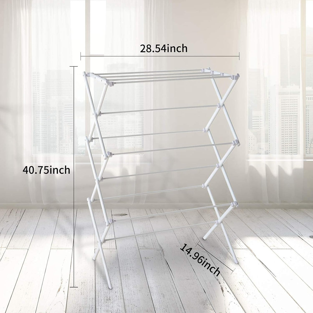 3 Tiers Foldable Clothes Drying Rack, Vertical Laundry Rack Portable and Collapsible for Storage Indoor Outdoor, White