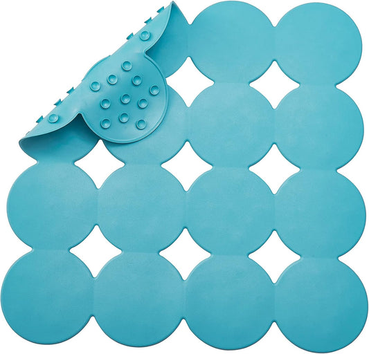 Square Shower Mat Nonslip - Rubber Bathtub Mat with Suction Cups for Inside Shower Bathroom Floor (Blue, 21X21“)