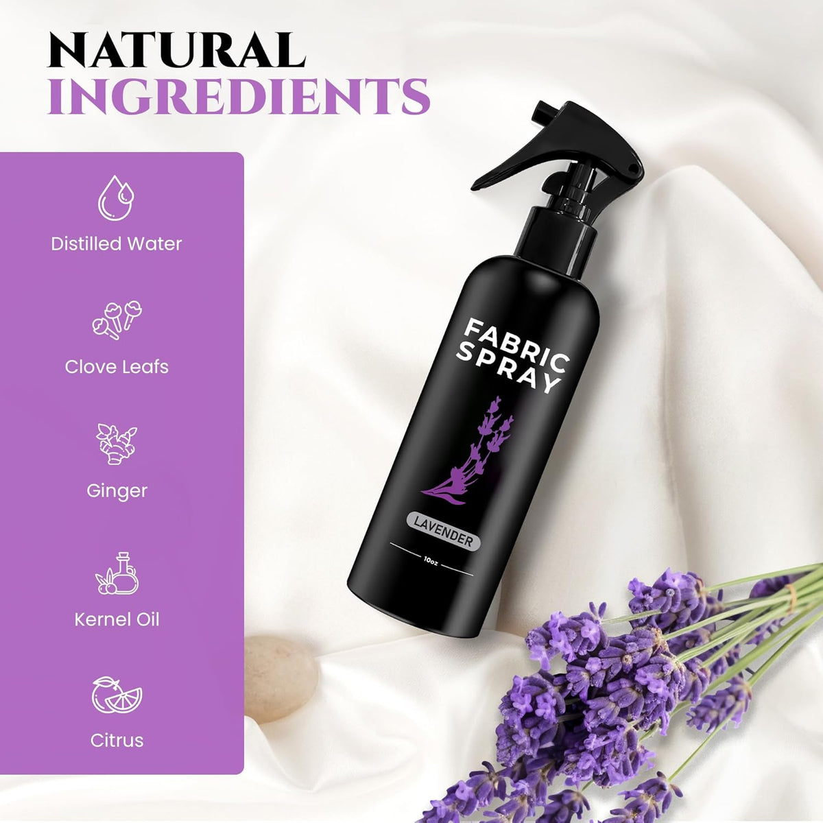 605Products Lavender Fabric and Linen Spray - Carpet Deodorizer - Natural Pillow Spray made with Essential Oils - Mist Fabric Refresher Spray - Long Lasting Bed Freshener Spray (Lavender, 10oz)