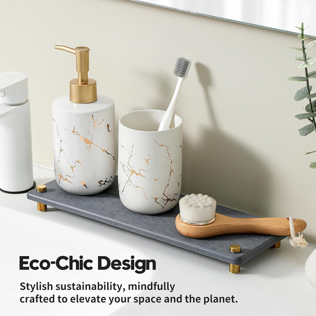 Kitchen Sink Caddy Water Absorbing Stone Drying Tray, Diatomite Bathroom Sink Organizer, Faucet Counter Mat Coaster, Soap Dish Rack Riser Dispenser Sponge Holder, Dark Gray Gold -12.5" x 4.5"