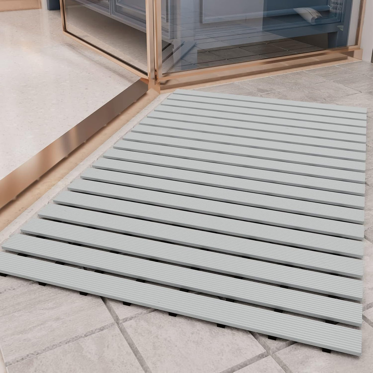 PADOOR Shower-Mat Non Slip, Heavy Duty Bathtub-Mat Curlable Quick Drain Sturdy Bath Tub Mat Without Suction Cups for Indoor Outdoor Use 17x26 Inch Grey