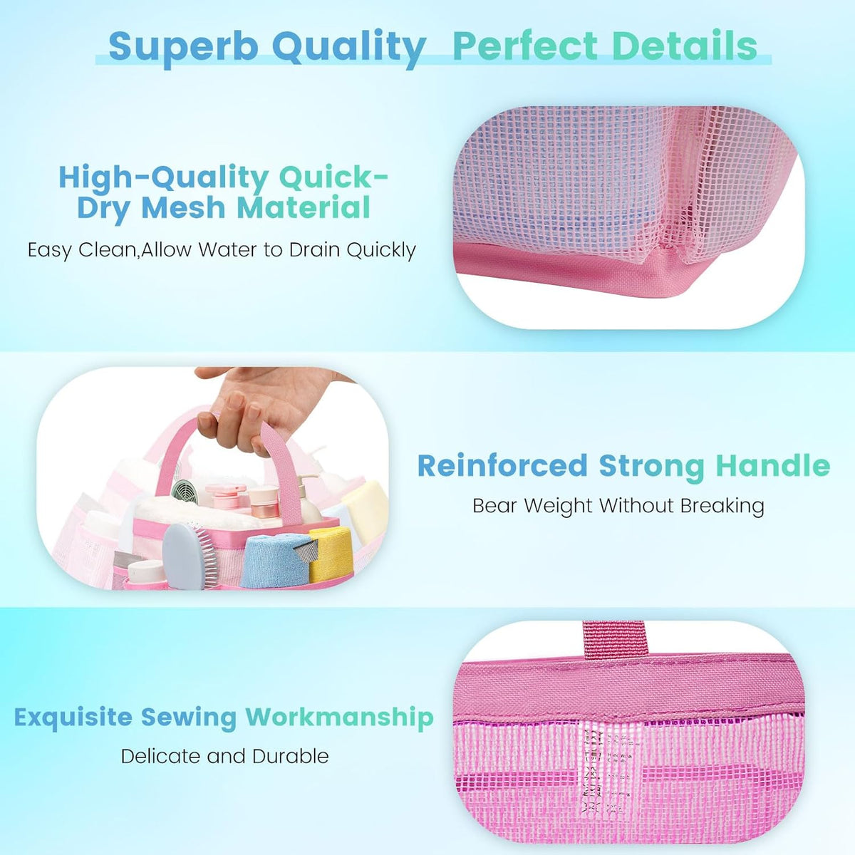 Shower Caddy Portable for College Dorm Room Essentials for Girls with 9 Pockets,Large-Capacity Shower Basket,Quick Dry Toiletry Tote Bag,Outdoor Gym,Travel,Swim,Beach Camping Essentials-Black and Pink