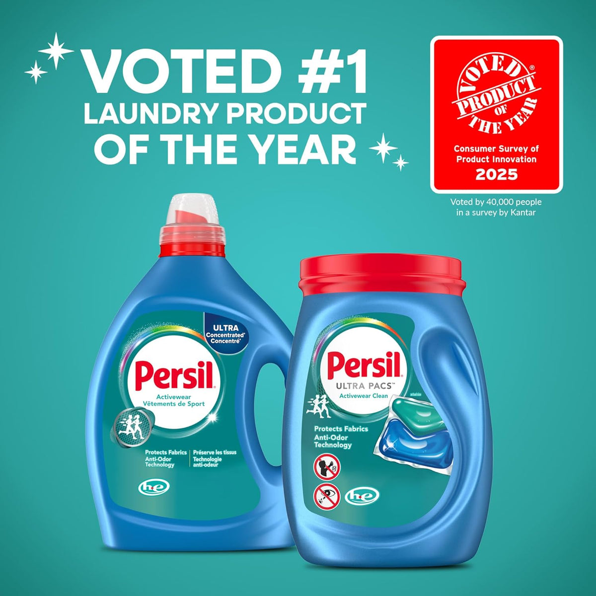 Persil Activewear Clean, Liquid Laundry Detergent, High Efficiency (HE), Deep Stain Removal, Ultra Concentrated, 82.5 fl oz, 82 Loads