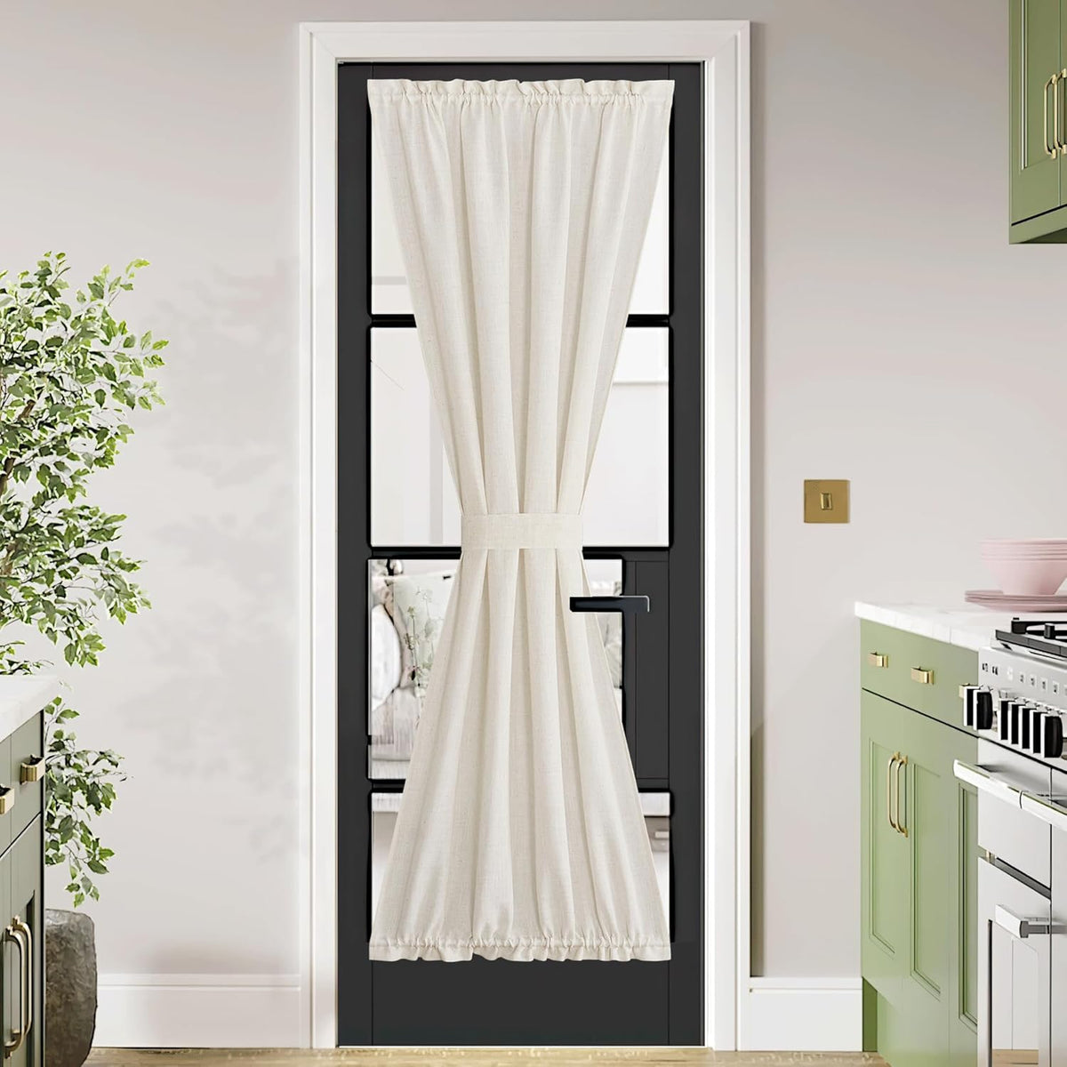 NICETOWN French Door Cover for Kitchen Window, Rod Pocket Front Sidelight Curtain for Back Front Glass Door Window, Linen Sheer Curtain 72 inch Long, 1 Panel, Linen, 36" Wide