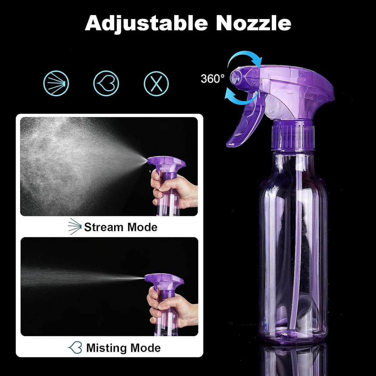 Cosywell Empty Spray Bottles 8.8oz/260ml 2 Pack Plastic Spray Bottle for Cleaning Mist/Stream Refillable Container Water Spraying Bottle for Cooking Hair Care Essential Oils(Purple)