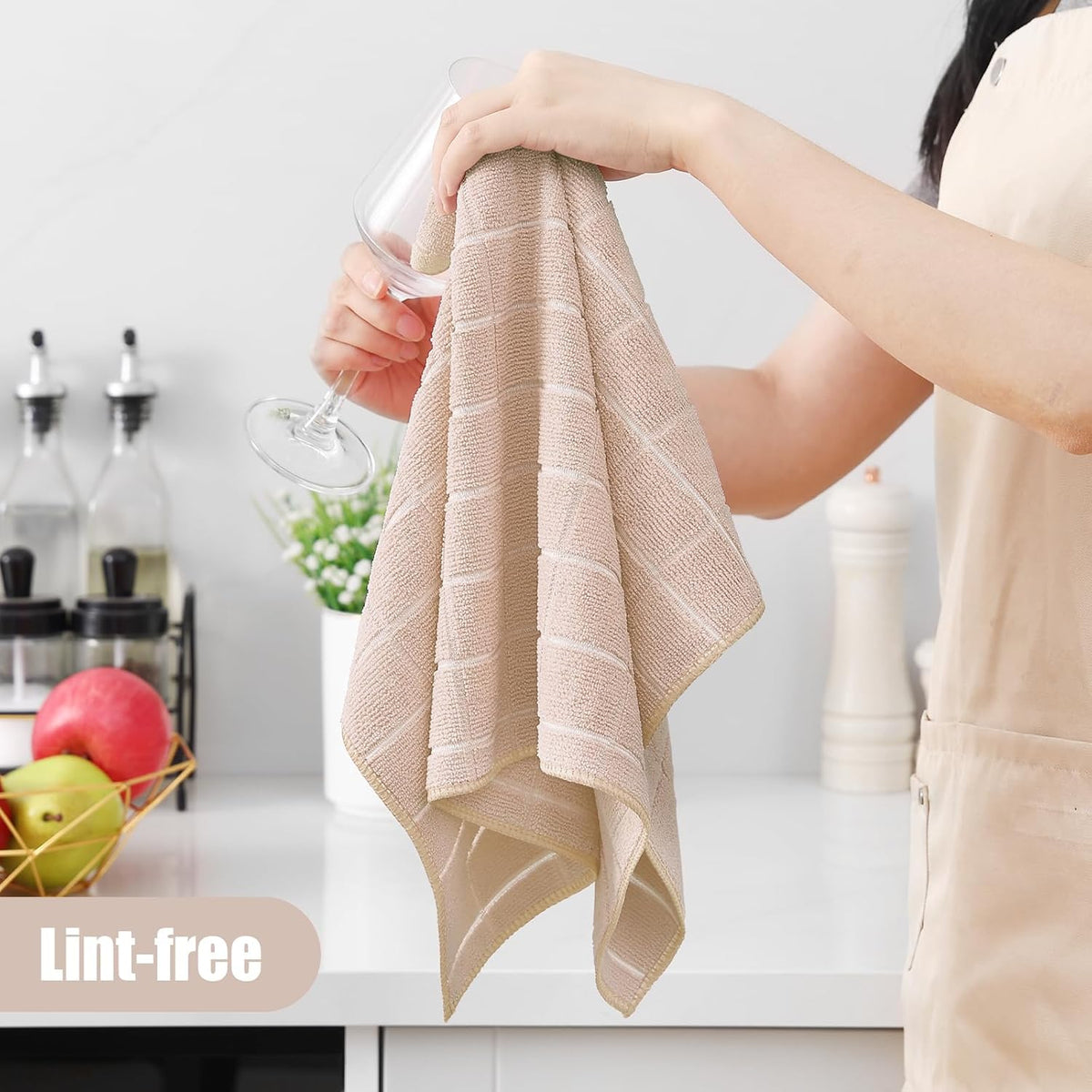 Homaxy Microfiber Kitchen Towels and Dishcloths Set, 16 Pack Soft and Absorbent Dish Hand Towels Bulk, 28 x 16 Inch & 12 x 12 Inch Quick Drying Rags for Washing Dishes, Beige