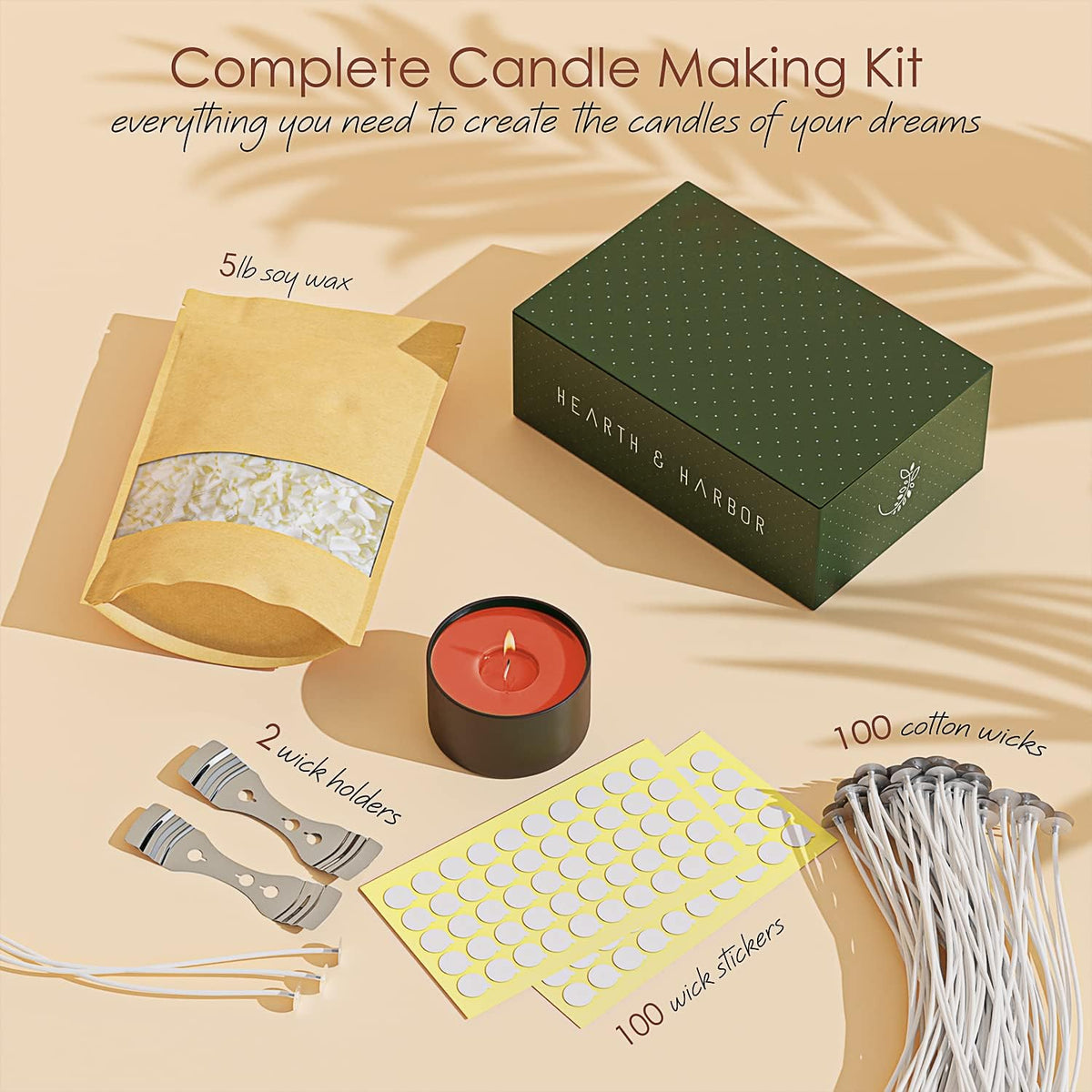 Hearth & Harbor Organic Soy Candle Wax for Candle Making, 5 lbs Natural Candles Making Supplies, Beeswax-Free, Paraffin-Free, Pure Soy Wax Flakes Perfect for Candles, Tealights and Melts