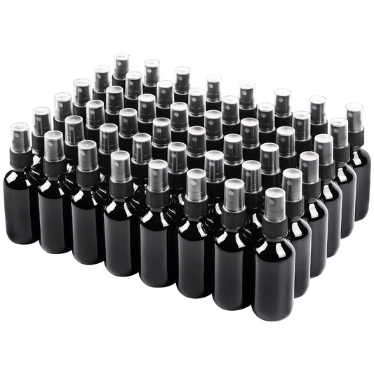 Black Glass Small Spray Bottle 2 oz 48 Packs,Fine Mist Sprayer Small Clear Bottles,Refillable Containers mini spray bottles for Cleaning Solutions and Skin Care (Black 48pcs)