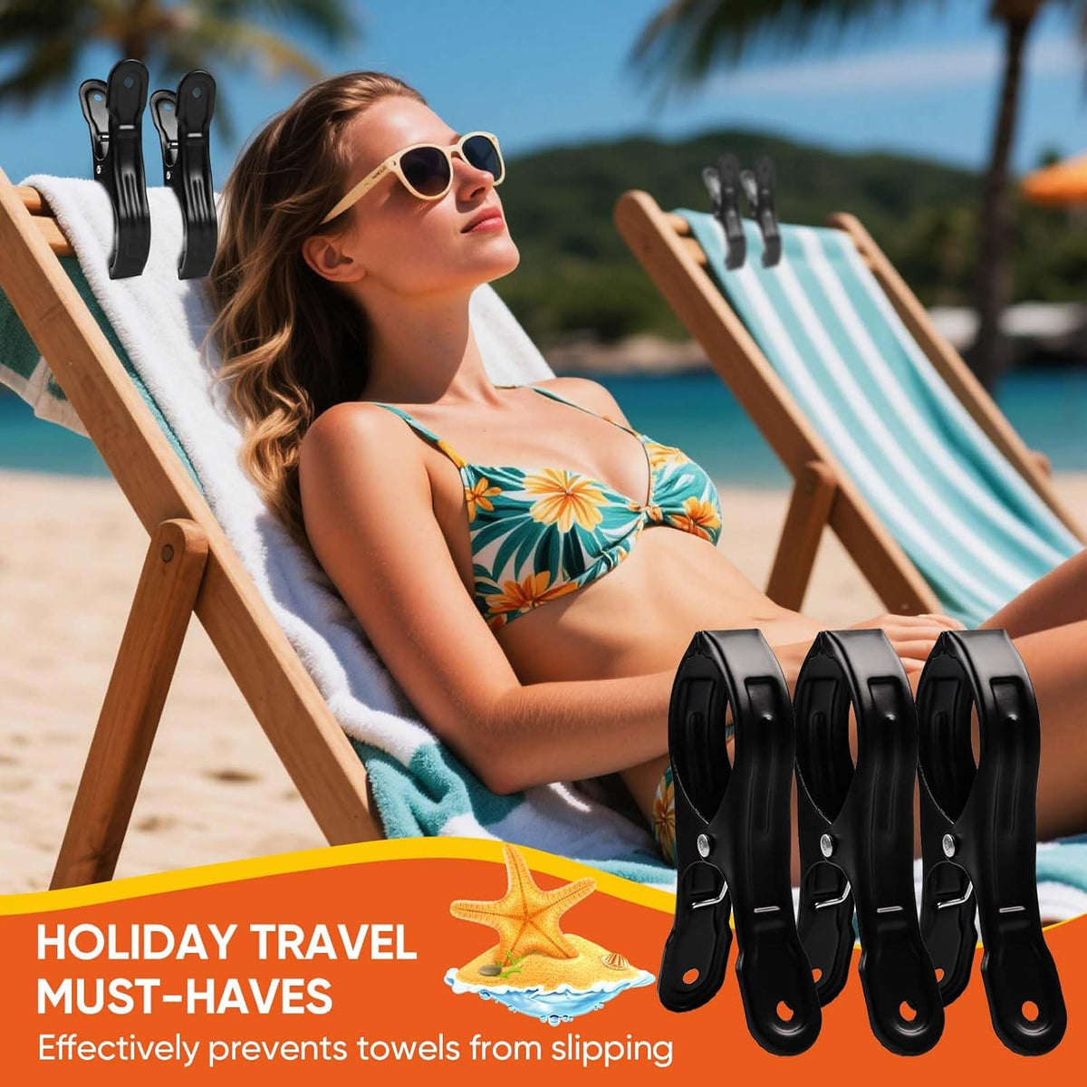 10 Pack Metal Beach Towel Clips, Large Beach Chair Clips for Pool Cover, Heavy Duty Towel Holders on Cruise, Clothespins for Lounge Chairs Pool Covers Clips (Black)