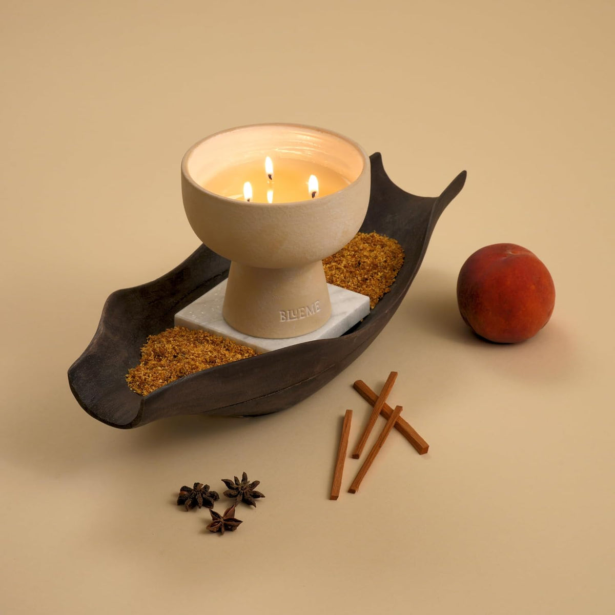 New BLUEME Wellness Candle Wax Refill, Contains Essential Oil, Sustainable, Hand Finished, Hand Poured, Premium, Luxury Ceramic, Natural Cotton Wick (24oz, Osmanthus & Sandalwood)