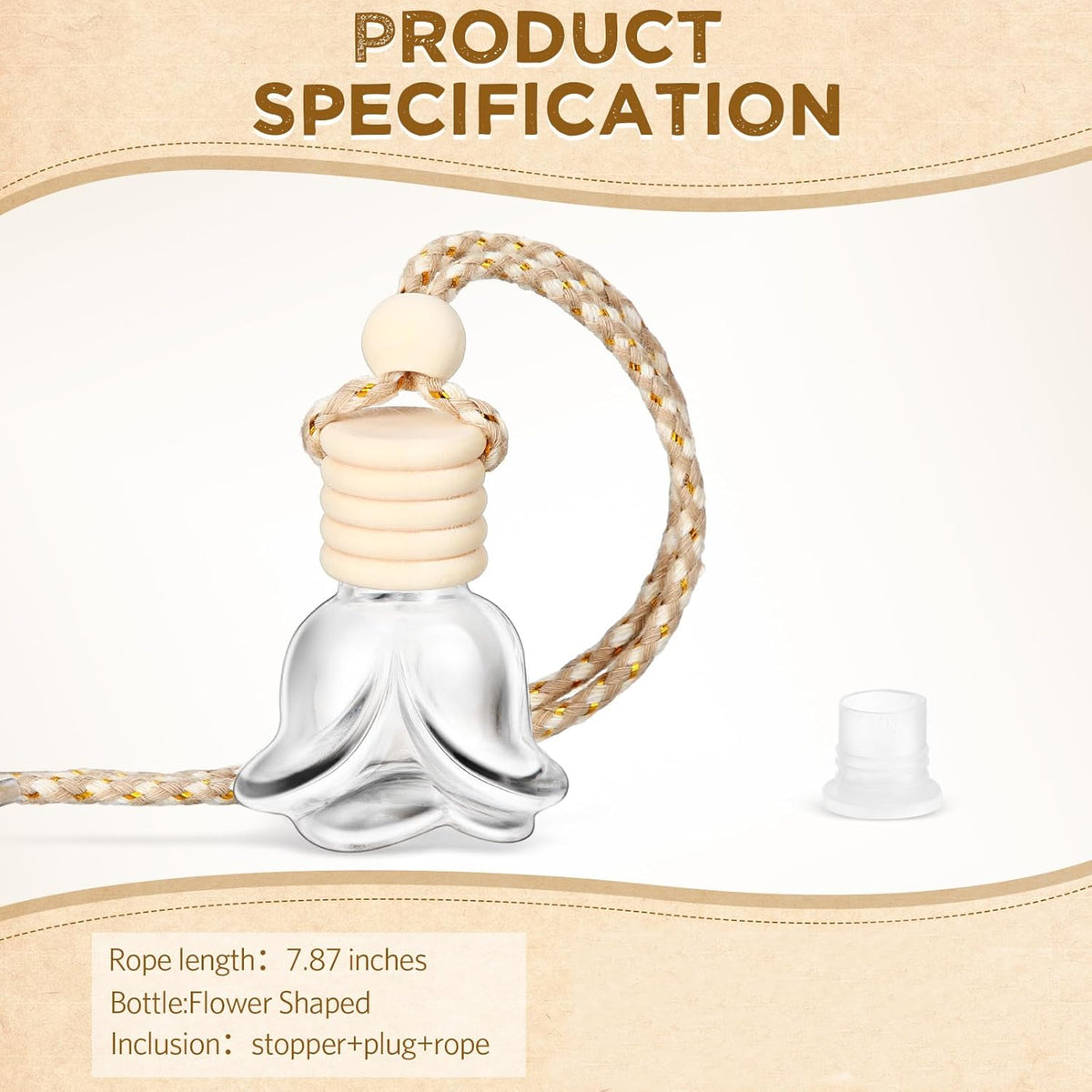 BBTO 50 Pcs Hanging Car Air Freshener Car Diffuser Bottles Empty Glass Perfume Bottle Freshener Diffuser Bottle Pendant for Essential Oil Fragrance Aromatherapy Bottle Ornament(Rose)