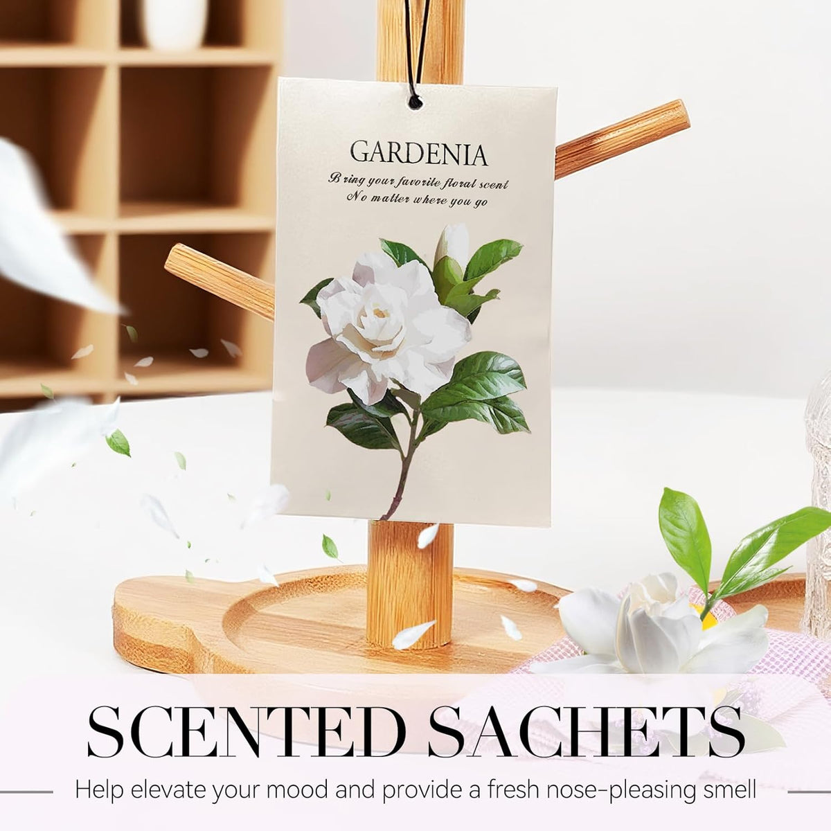 Gardenia Scented Sachet Bags - 12 Pack Closet Freshener Odor Eliminator, Long Lasting Home Fragrance for Drawers, Wardrobes & Cars, House Smell Good Products, Air Freshener for Closet