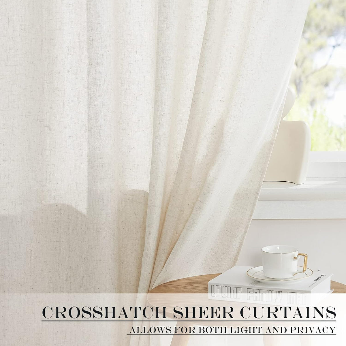 NICETOWN Natural Linen Door Curtains French for Glass Door Window Sidelight Curtains for Front Cafe Sheer Drapes Light Filtering Rod Pocket Blinds for Bathroom Kitchen, 1 Panel, 26W x 50L
