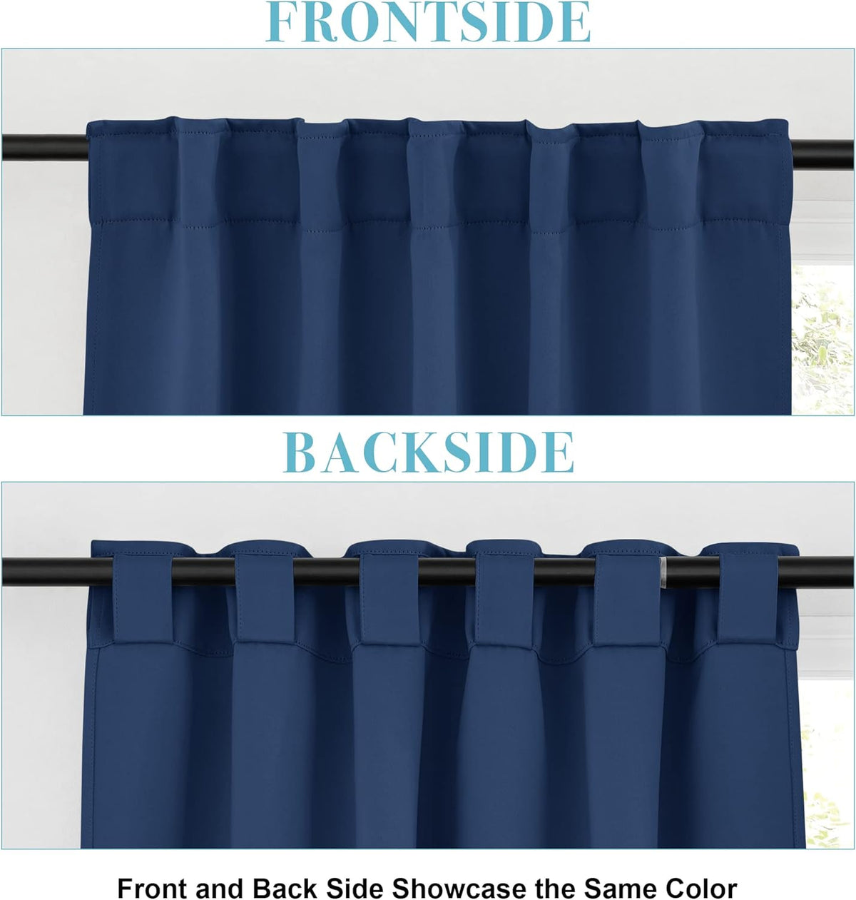 RYB HOME Small Window Curtains Blackout, Privacy Thermal Insulating Drapes for Bedroom Bathroom Basement Cafe Classroom Window Decor, W 34 x L 45 inches, Navy, 2 Panels