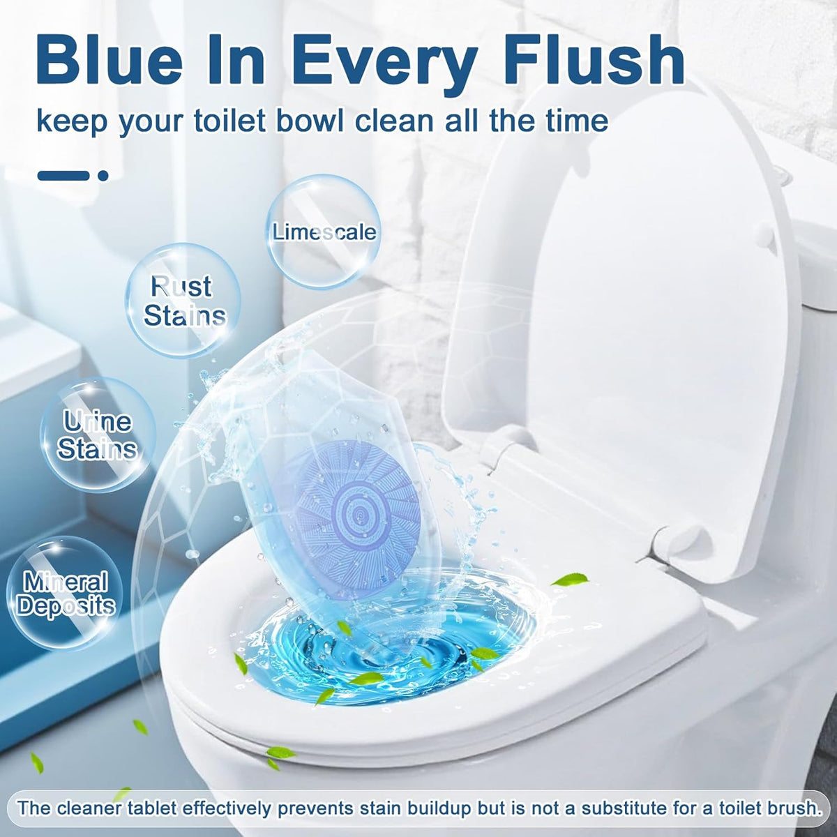 Toilet Bowl Cleaner Tablets Blue Toilet Tank Cleaners, Septic-Safe Hard Water Stain Remove, Bathroom Automatic Toilet Cleaning & Deodorizer, Fresh Scent - 30 Tabs