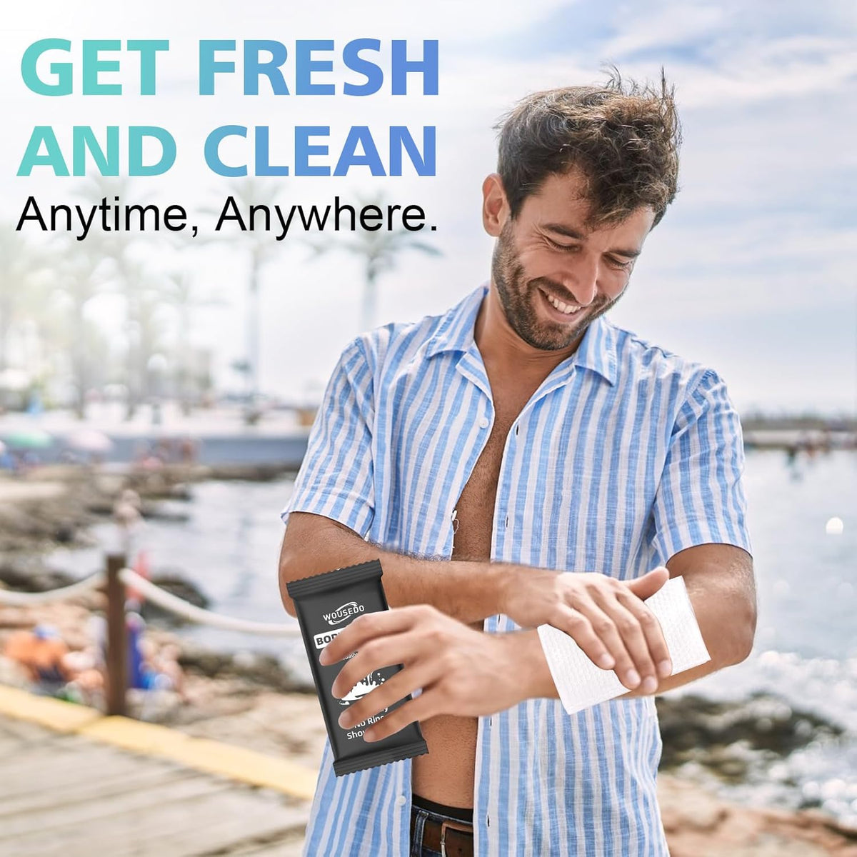 300 Pcs Ultra Thick Soft Large Body Wipes Individually Wrapped(7.87" x 9.45"),Shower Wipes for Adults Bathing No Rinse,Personal Cleansing Wipes for Travel Gym,Bulk Deodorant for Homeless.
