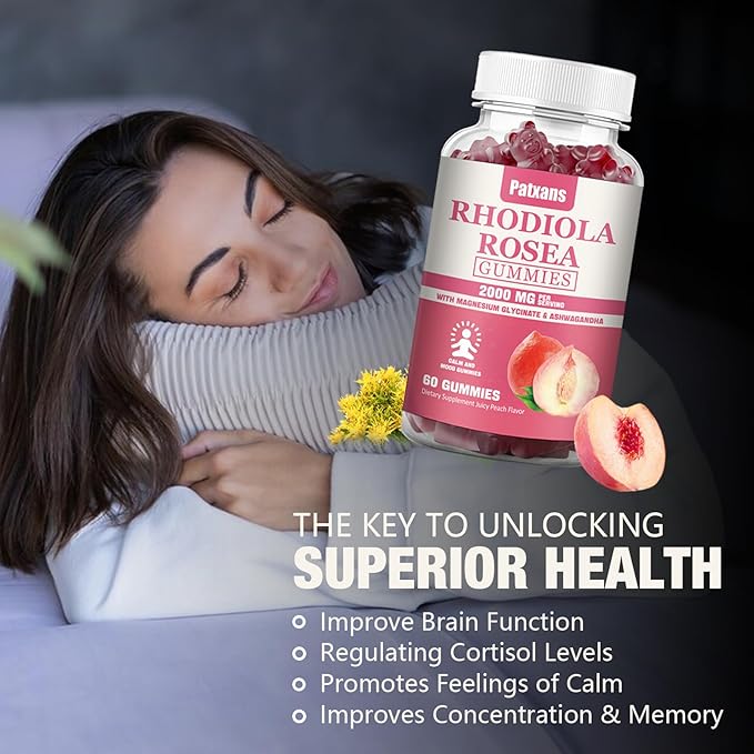 2 Packs 2000MG Sugar Free Rhodiola Rosea Gummies -Rhodiola Supplement ＆Cortisol Reducer for Endurance, Mood ＆Stress, Sleep＆ Fatigue Relief Support, Non-GMO, 120 Tablets Vegetarian Chews