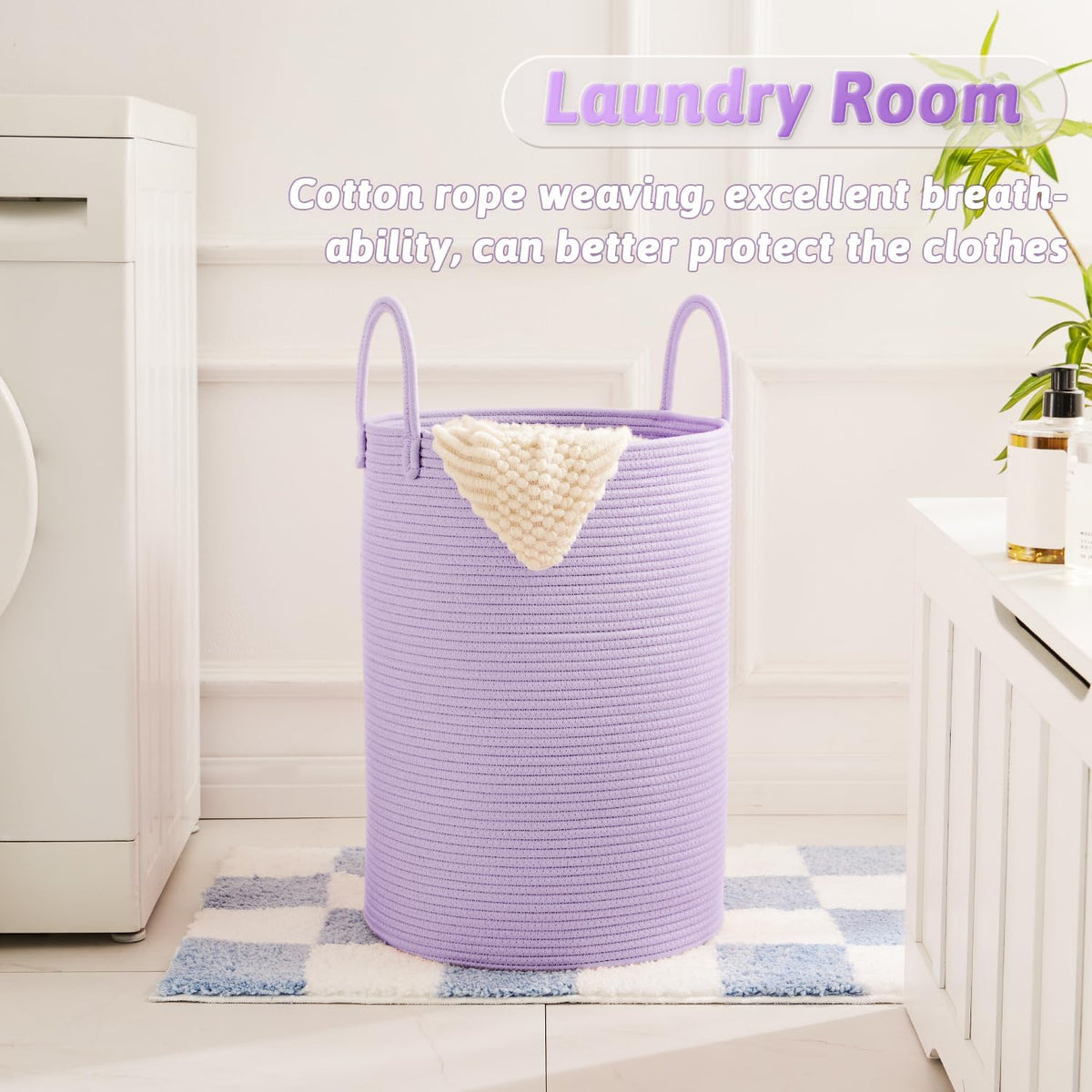 Laundry Basket,Woven Cotton Rope Laundry Hamper,80L for Decorative Storage of Dirty Clothes,Toys and Blankets in Bathroom,Baby Room and Living Room