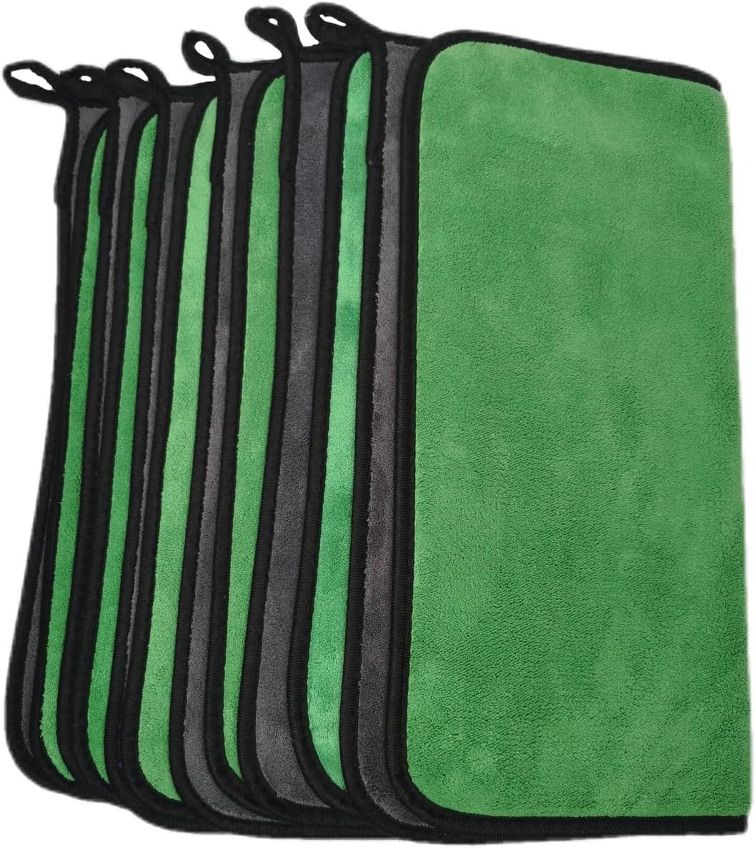SOFTBATFY Ultrasoft, Large, Thick and Quick Drying Car Microfiber Cleaning Towel 800GSM Polishing Waxing Auto Detailing Towel Cloth (6pack,16 x 16inches) (Grey- Green)