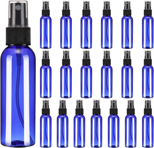 uxcell 20 Pack Spray Bottles, 2 Oz/60ML Reusable Clear Empty Mist Plastic Mini Travel Bottle Set,Small Refillable Liquid Containers for Essential Oil, Cleaning (Blue Black)