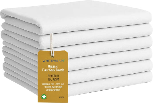 Flour Sack Towels| Tea Towel for Crafts| Kitchen Dish Cotton Blank Towel for Embroidery |Baking Bread Proofing Linen Cover| Thick Absorbent Quick Dry| 6 Pack 18"x28" White