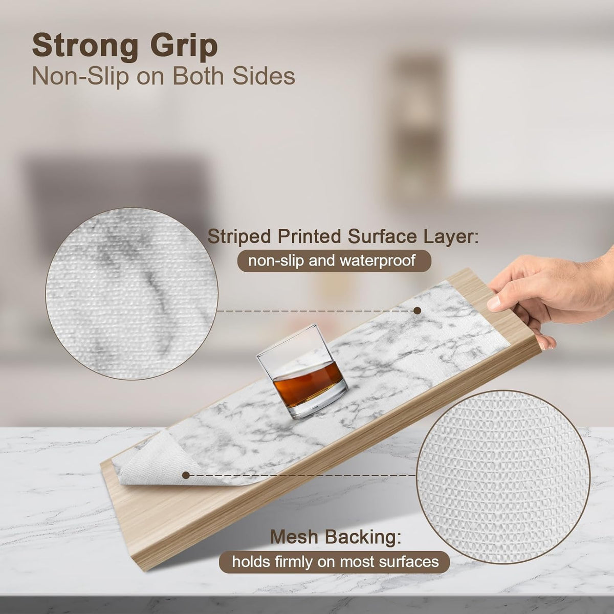 OcePor Non-Adhesive Drawer and Shelf Liner 12IN x 30FT，Non Slip Cabinet and Cupboard Liner, Kitchen Cabinet Liners for Shelves, Waterproof Drawer Shelf Liners for Cabinets/Bathroom Cupboard, Marble