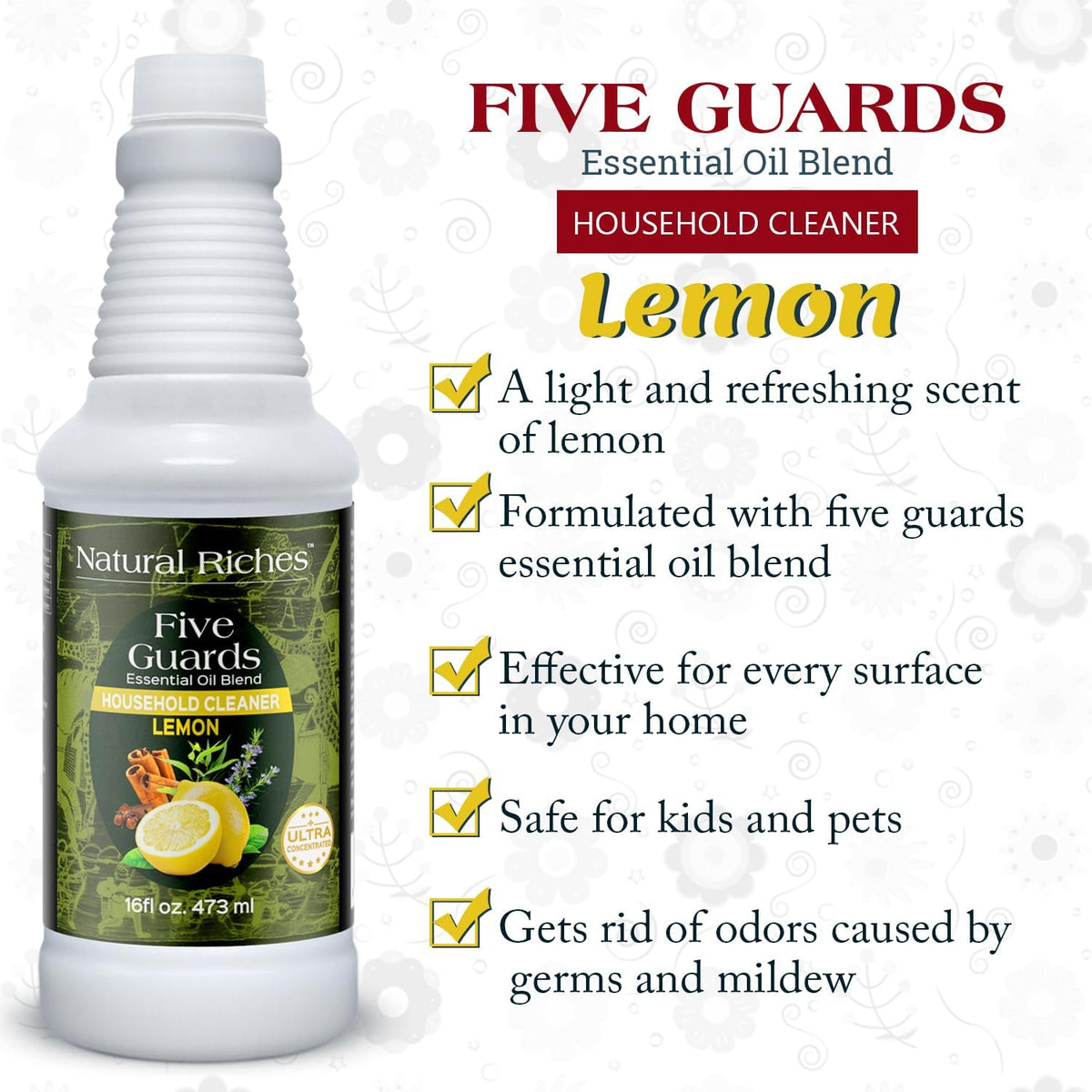 Natural Riches Household Cleaner Concentrate Five Guards Lemon scent from The Tales of French stories of Thieves Essential oil Blend household cleaner - 16 fl oz