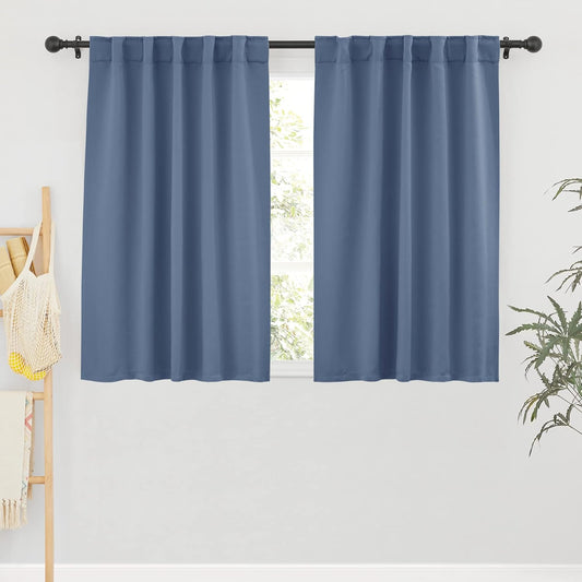 RYB HOME Small Window Curtains Blackout, Privacy Thermal Insulating Drapes for Bedroom Bathroom Basement Cafe Classroom Window Decor, W 34 x L 45 inches, Stone Blue, 2 Panels